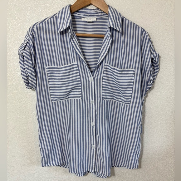 Beachlunchlounge Collection Button Down Collared Striped Short Sleeve Tee Size S - Picture 1 of 5